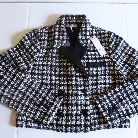 BCBGeneration Double Breasted Blazer Faux Leather Trim Jacket MEDIUM $148 - Picture 7 of 13